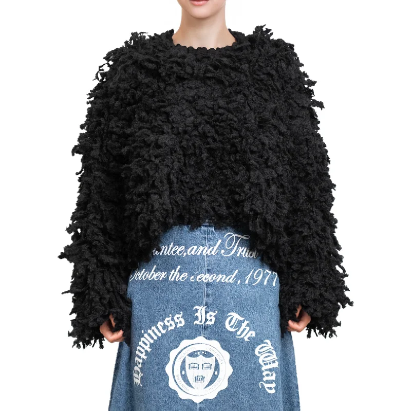 Sweater with "Boucle Meta fur" concept Black Geometric