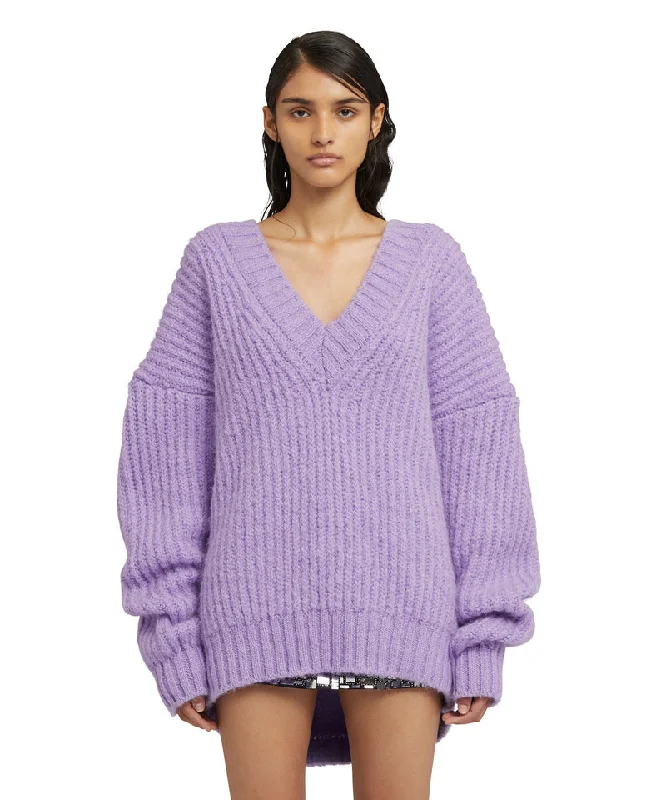 Blended wool v-neck sweater "Warm Winter" Lilac Preppy Women's College