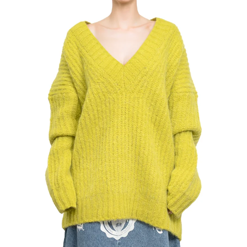 Blended wool v-neck sweater "Warm Winter" Yellow Elegant Women's Formal 