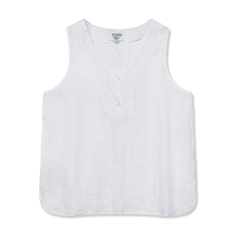 Sleeveless Linen Top - White Monochromatic All - in - one