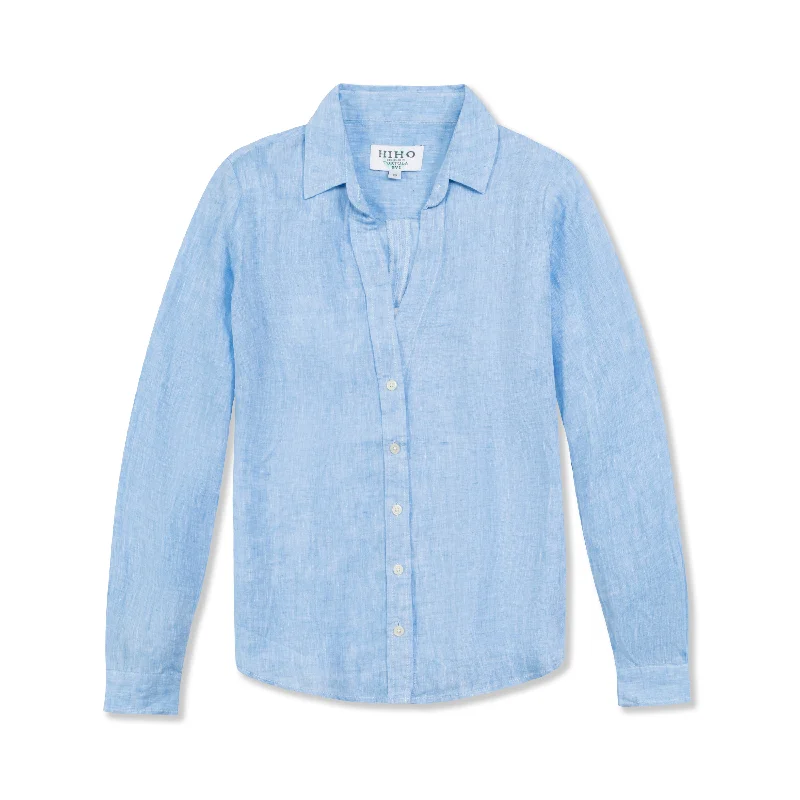 Twig Linen Shirt - Blue Chambray Refined Women's Hand - crafted