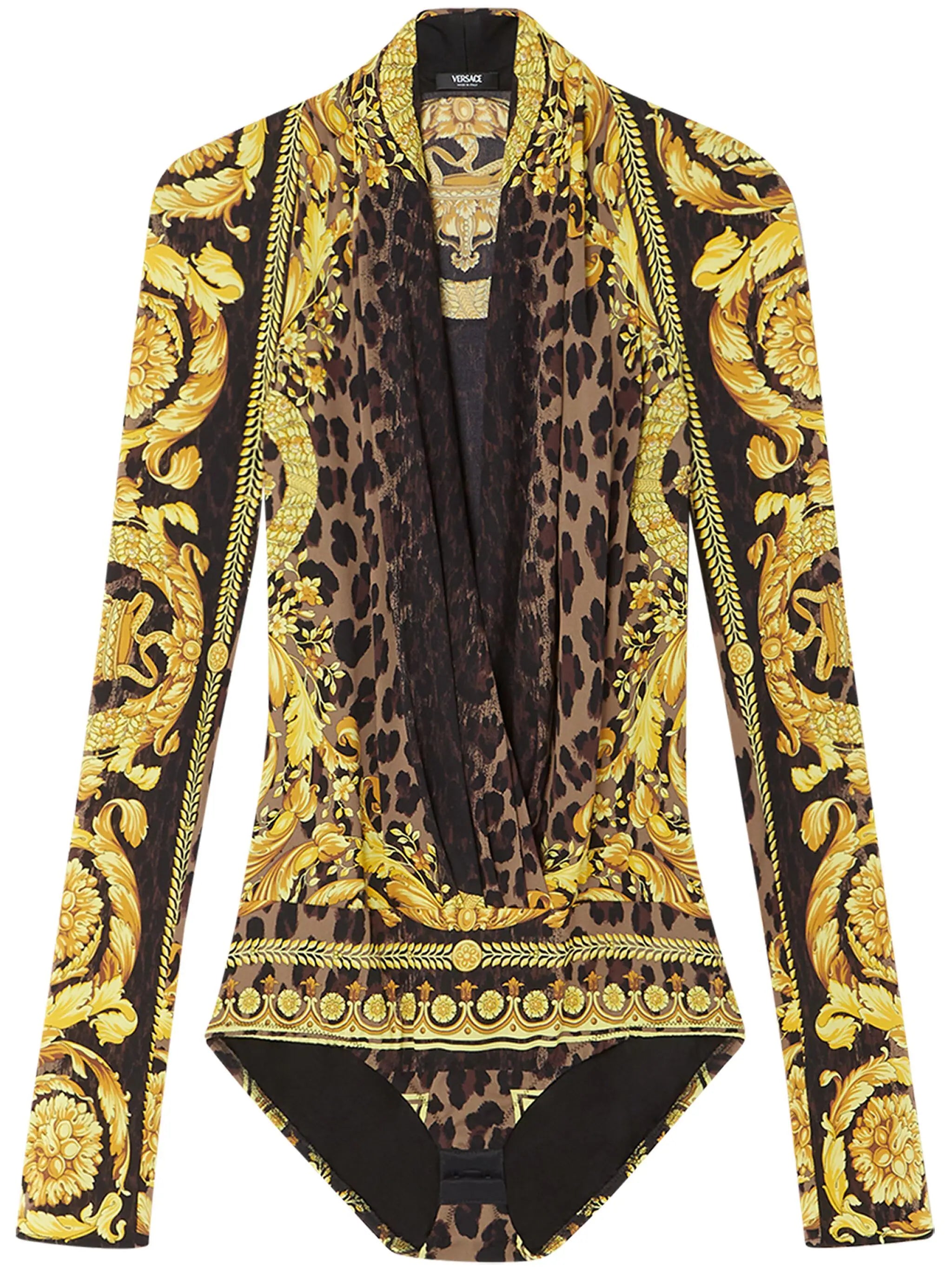 Versace Wild Barocco Silk Draped Bodysuit