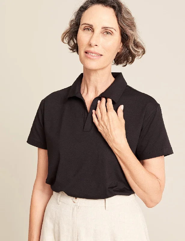 Women's Classic Polo Shirt - Black Practical Women's Quick - dry