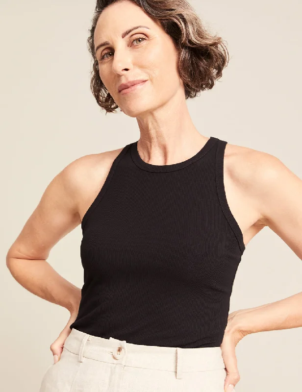 Women's Ribbed Racerback Tank - Black Vintage Women's 1970S 