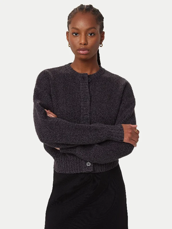 The Seawool® Crewneck Cardigan in Dark Grey