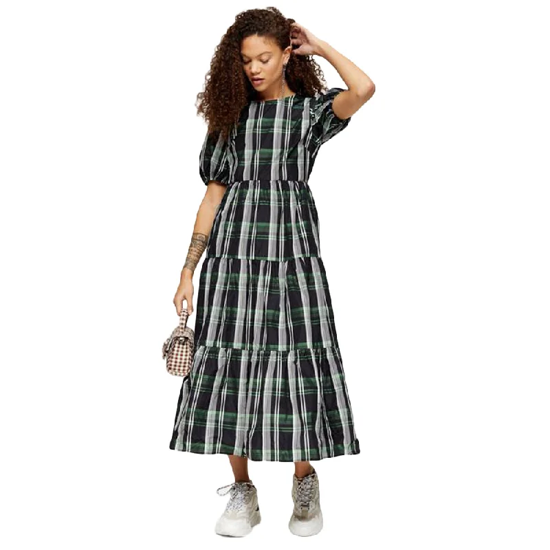 Women's Plaid Ruffle Midi Dress,Multi Refined Women's 