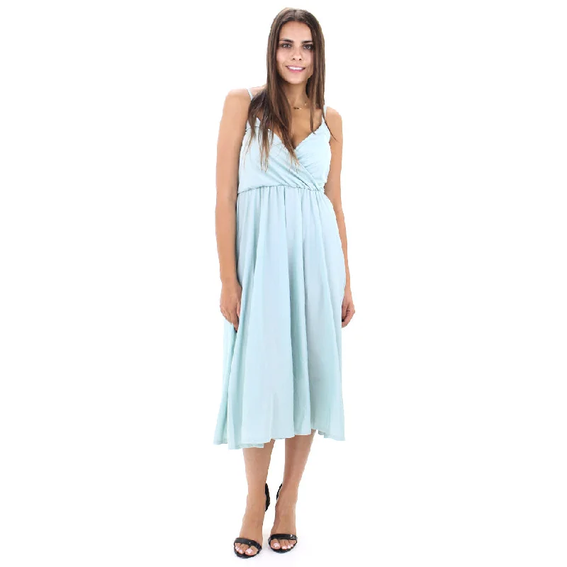 Women's Back Tie Midi Classic Dress,Light Green Scandinavian