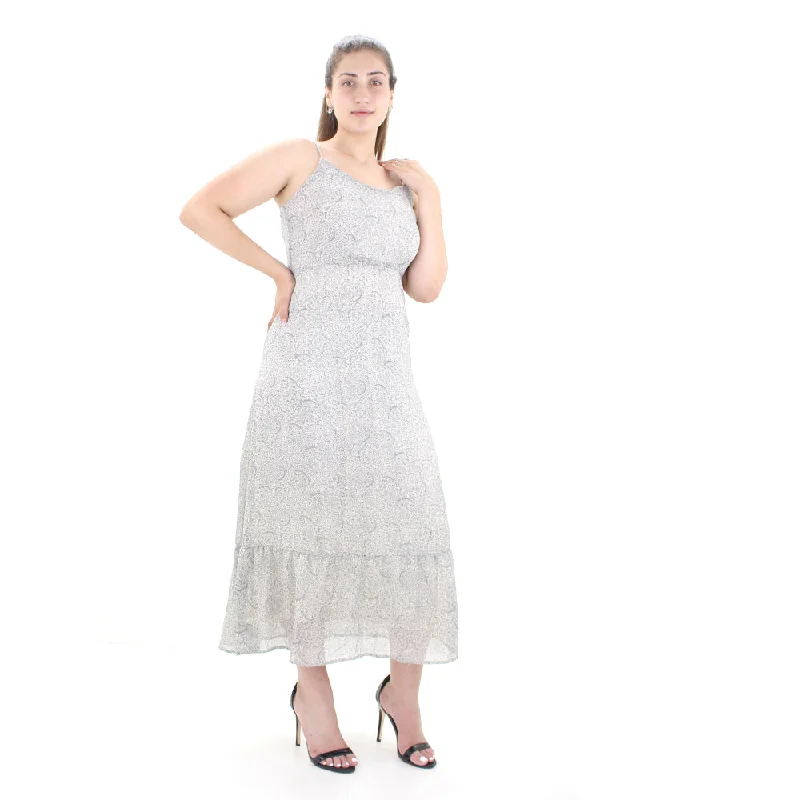 Women's Printed Long Dress,White Sporty Women's Athleisure 