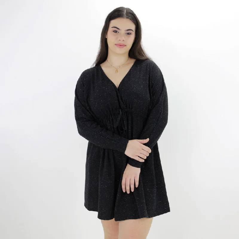 Women's Washed Flare Dress,Black Traditional Women's Wool