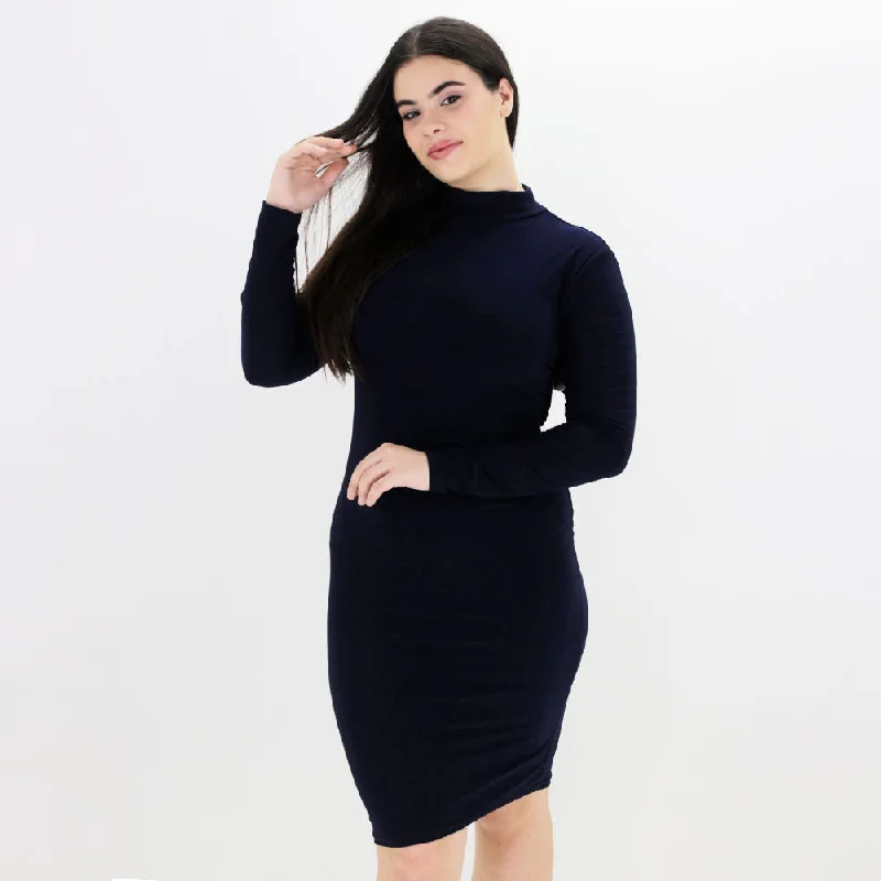 Women's Plain Open Back Dress,Navy performance