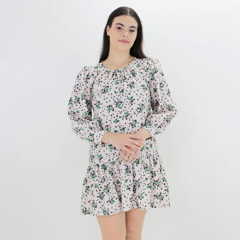 Women's  Floral Printed Flare Dress,Beige Refined Women's 