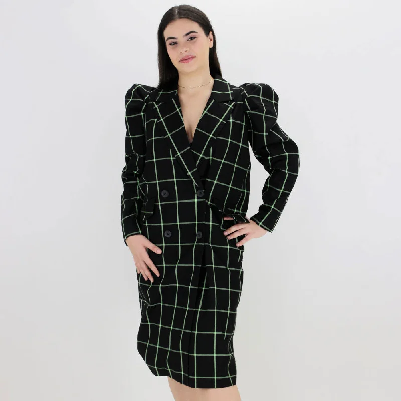 Women's Plaid Regular Fit Dress,Black garde