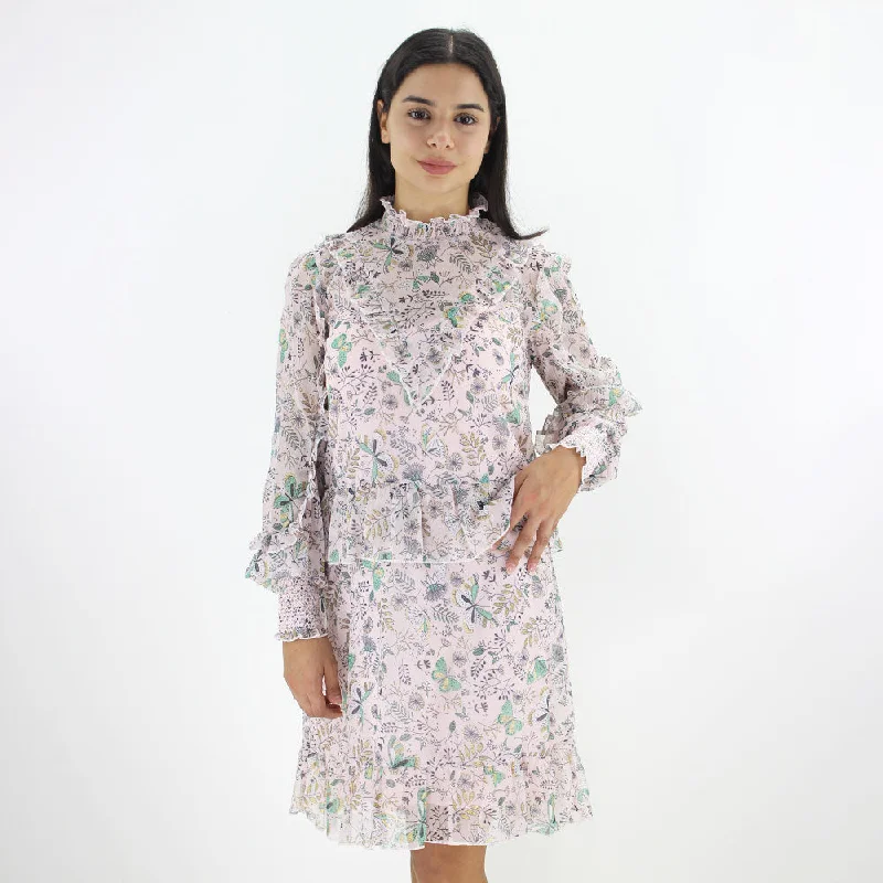 Women's Chiffon Floral Printed Dress,Light Pink Vacation