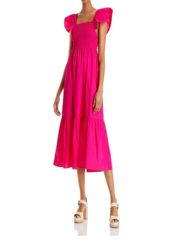 Women's Smocked MIDI Dress,Fuchsia Trendy Women's 
