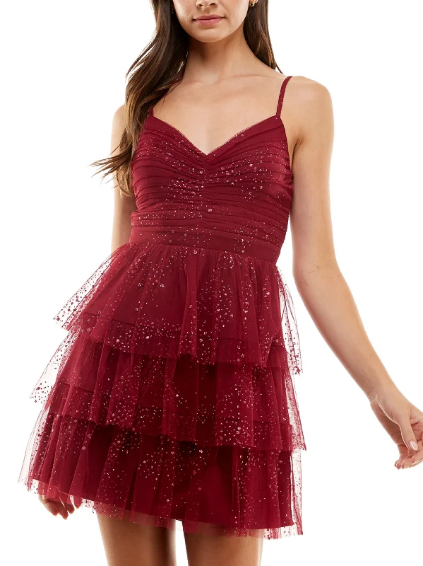 Women's Ruched Mesh Dress,Burgundy Artistic Women's Avant - 