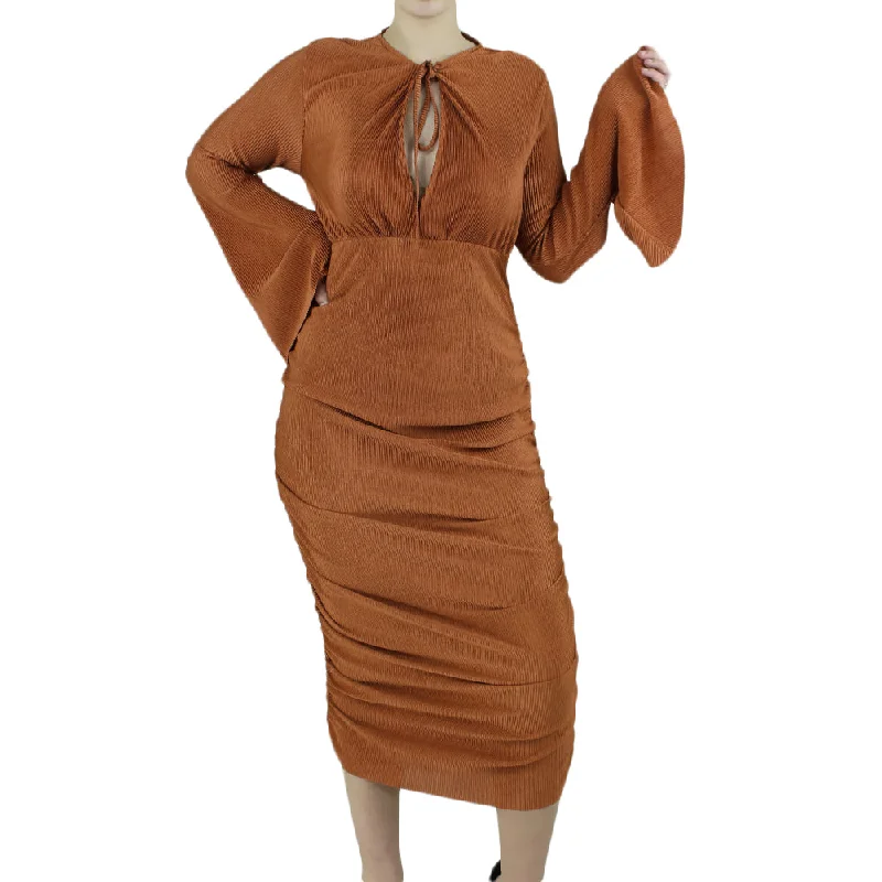 Women's Ruched Side Midi Dress,Brick Modern Women's 