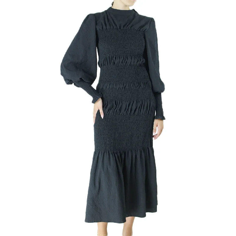 Women's Smocked Casual Long Dress,Black Youthful Women's Anime - inspired