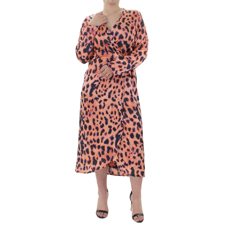 Women's Printed asymmetrical Satin Dress,Orange Artistic Women's Hand - painted