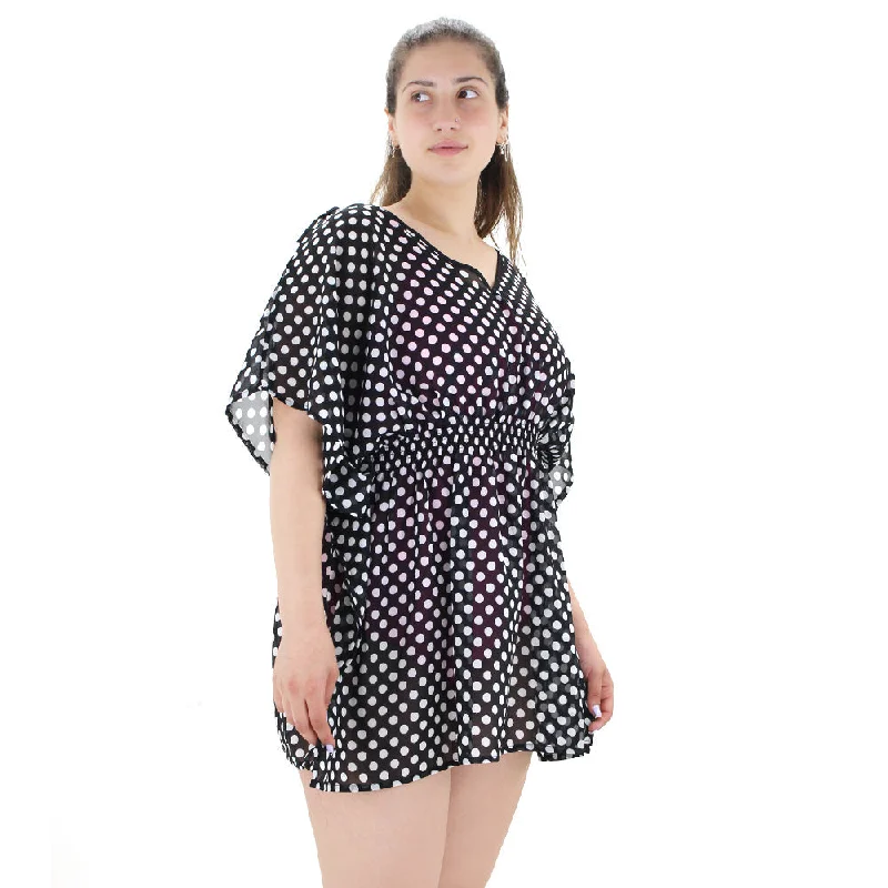Women's Polka Dots Chiffon Dress,Black/White Classic Women's Pin - striped