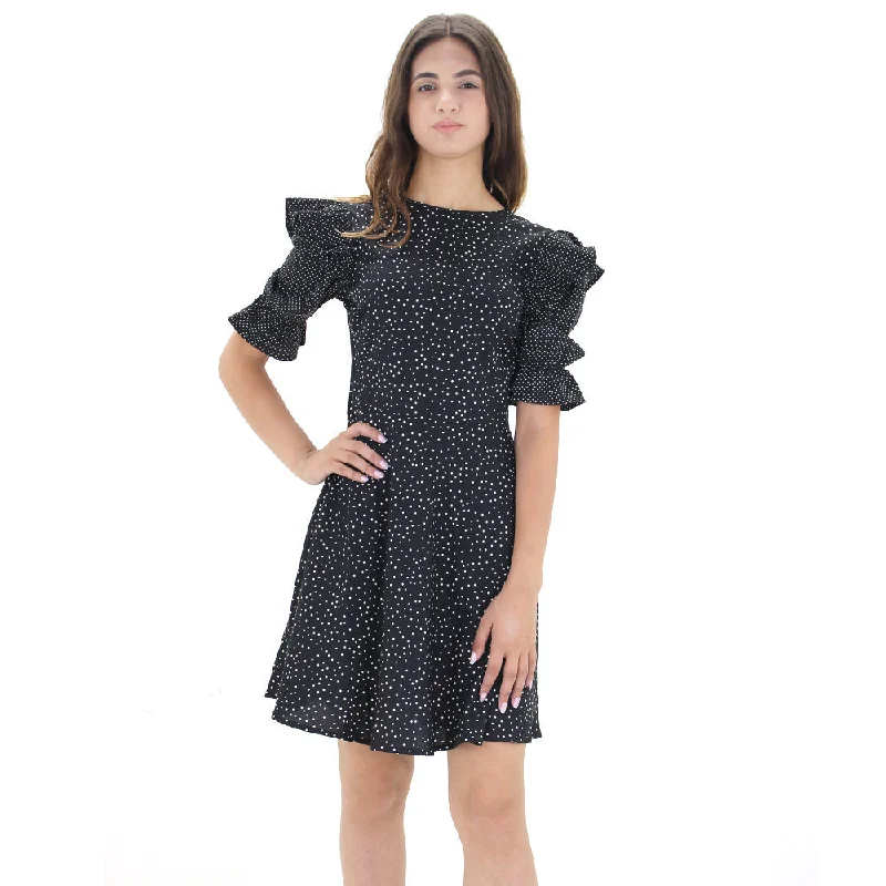 Women's Polka Dots Short Dress,Black Sleek Women's Metallic
