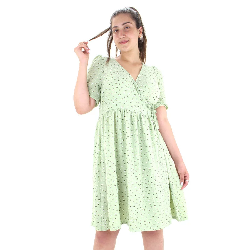 Women's Floral Tie Side Oversized Dress,Light Green Laid - back Women's Vibe