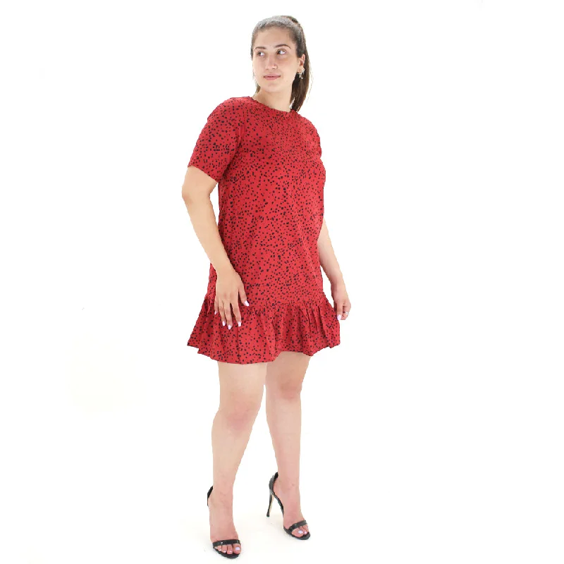 Women's Ruffle Printed Mini Dress,Burgundy Elegant Women's 
