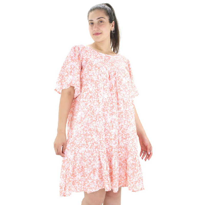 Women's Flare Floral Short Dress,Coral Tough Women's Military - inspired