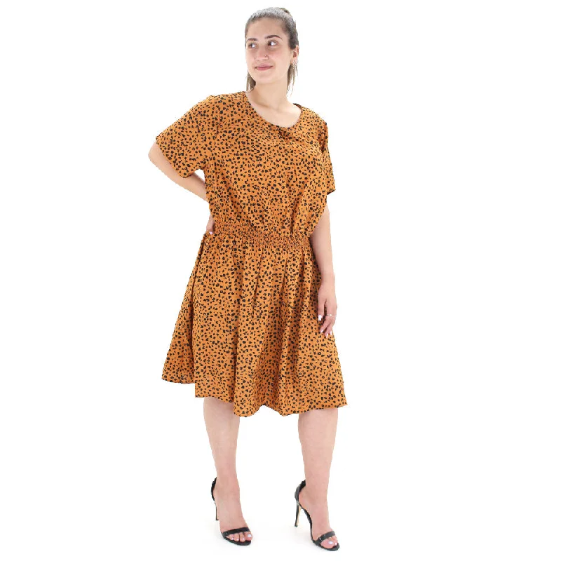 Women's Elastic Waist Leopard Printed Dress,Light Brown Polished Women's Silk