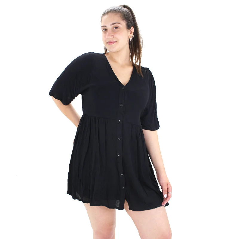 Women's Buttons Front Mini Ruffle Dress,Black Dapper Women's 1920S