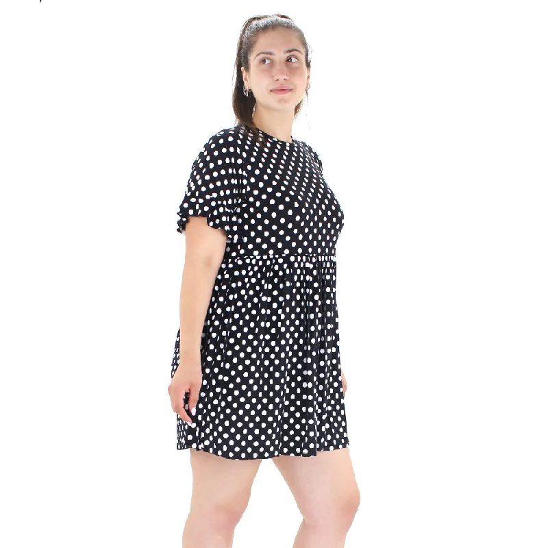 Women's Polka Dots Stretch Flare Short Dress,Black Youthful Women's Pop