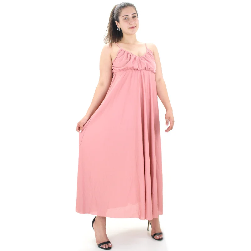 Women's V-Neck Solid Long Dress,Pink Cool Women's Distressed