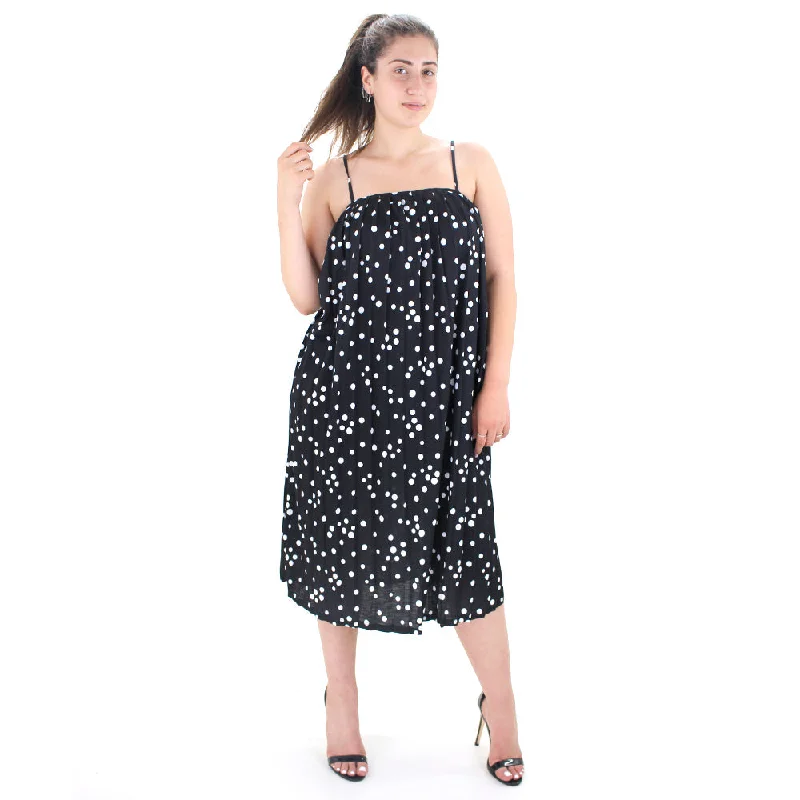 Women's Spaghetti Strap Polka Dots Dress,Black Compression