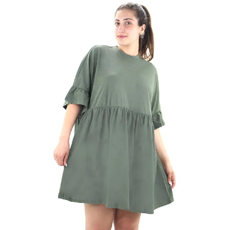 Women's Ruffle Oversized Dress,Olive Laid - back Women's Vibe