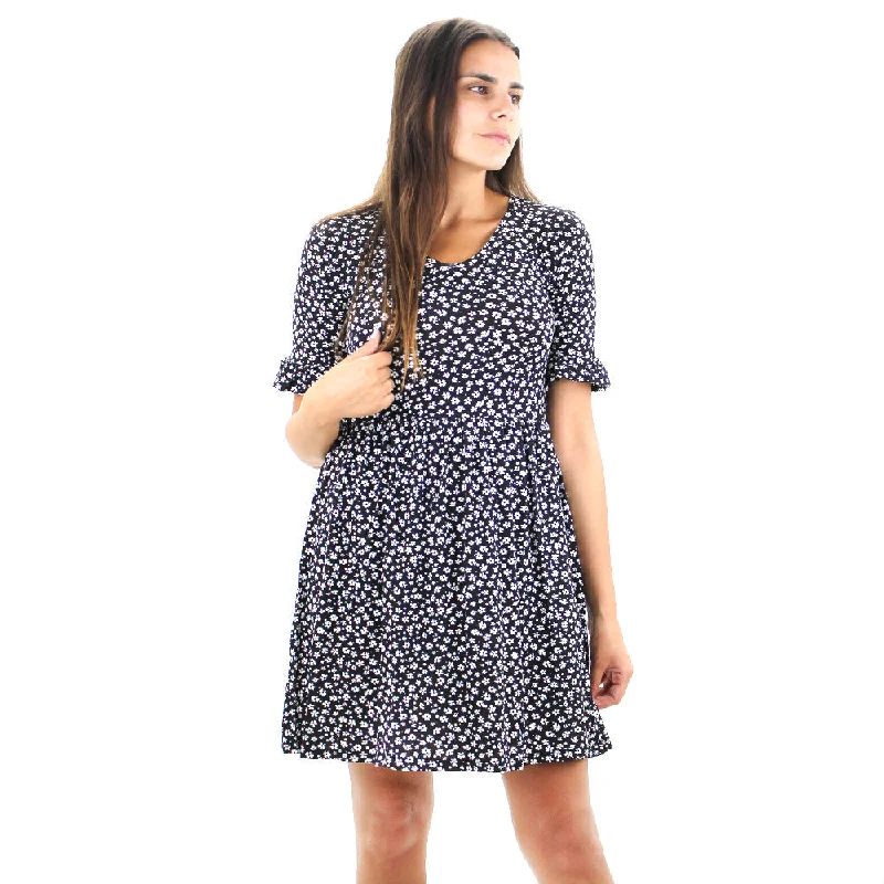 Women's Floral Casual Short Dress,Black Casual Women's Loose - fitting