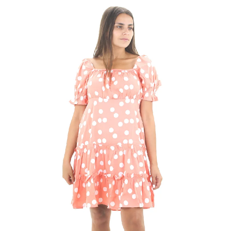 Women's Ruffle Dots Dress,Coral Earthy Women's 
