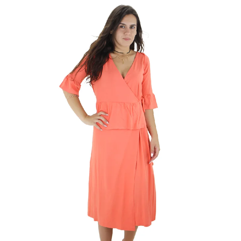Women's V- Neck Tie Side Dress,Orange performance