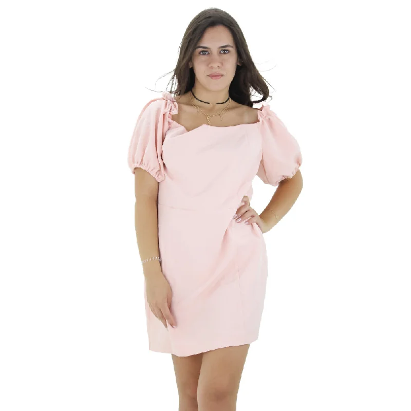 Women's Puff Sleeve Solid Dress,Pink European