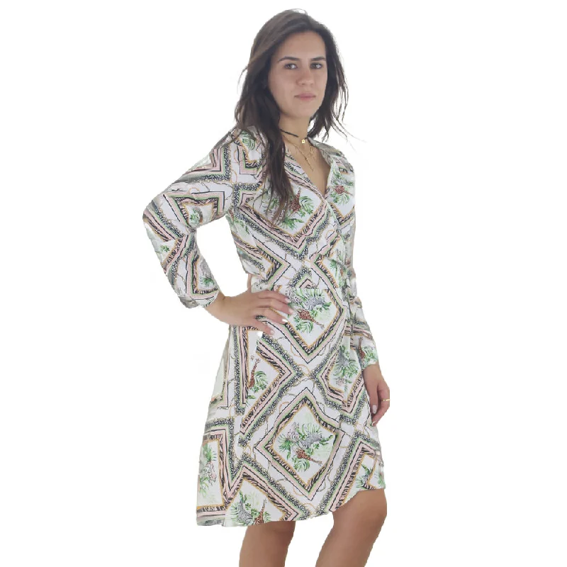 Women's Printed Tie Side Long Sleeve Dress,Multi Relaxed Women's 