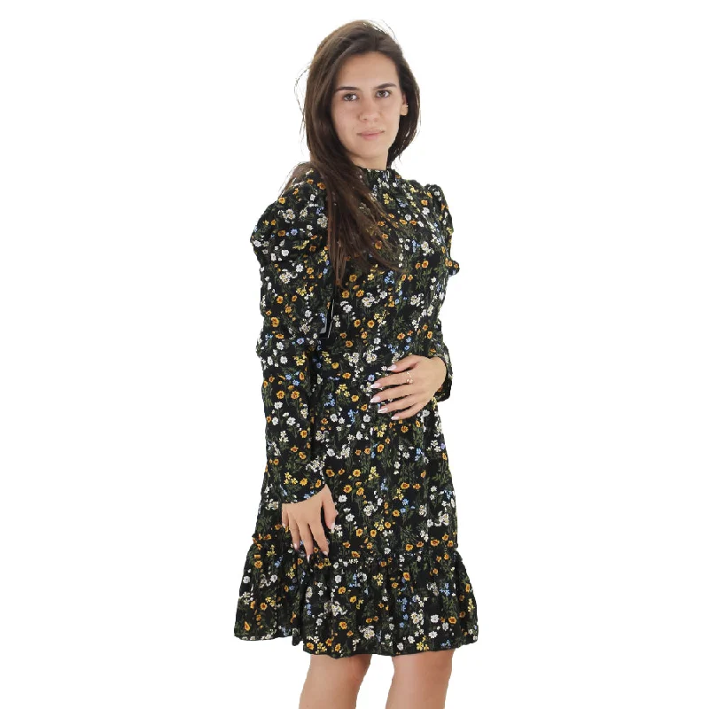 Women's Floral Ruffle Hem Dress,Black Contemporary 