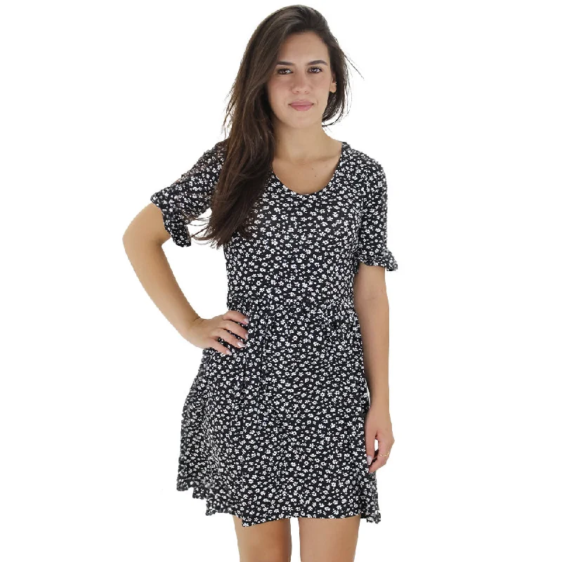 Women's Floral Short Dress,Black Country