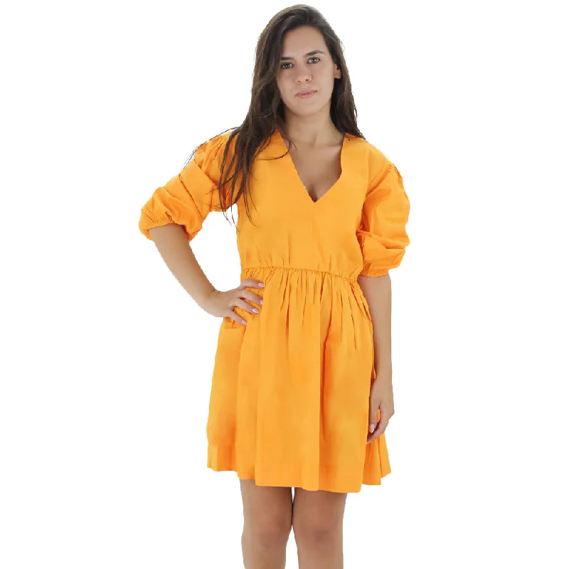 Women's Puff Sleeve Dress,Orange Sophisticated Women's 