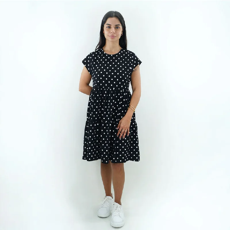 Women's Open Back Polka Dots Dress,Black Preppy Women's College