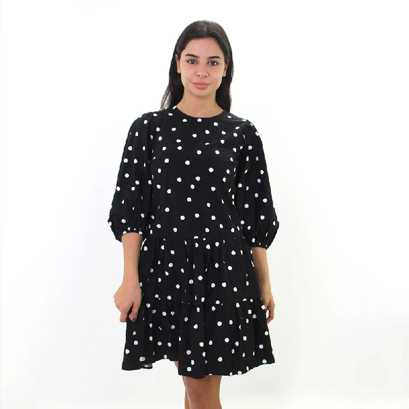 Women's Polka Dot Balloon Sleeve Dress,Black Australian Beach
