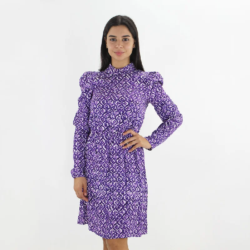 Women's Printed High Neck Dress,Purple Artistic Women's Avant - 