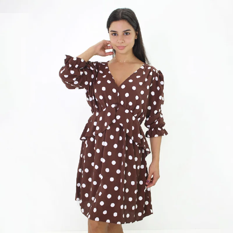 Women's Polka Dots Dress,Brown Traditional Women's 