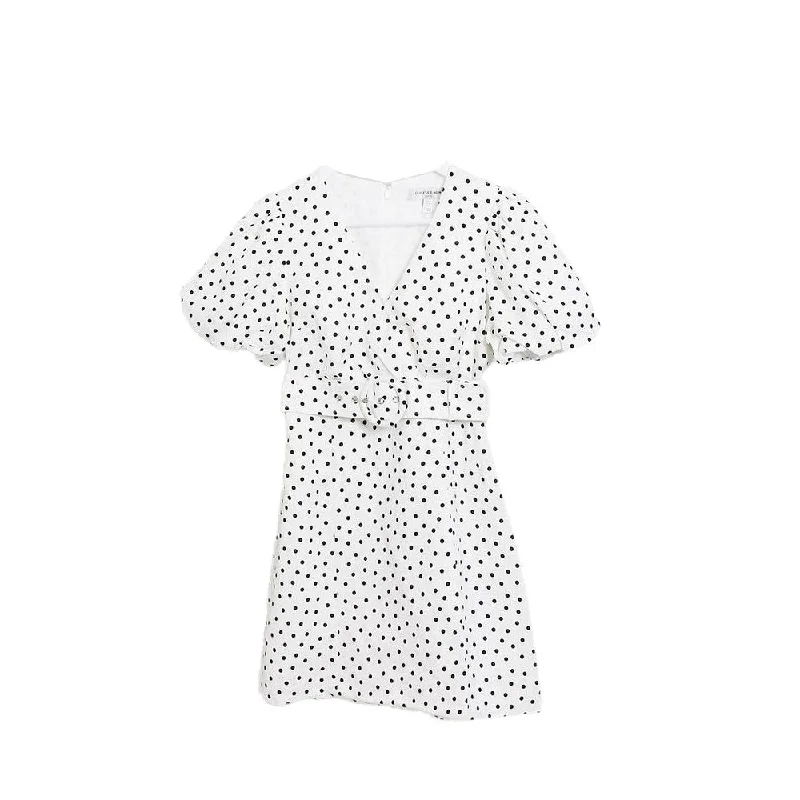 Women's Belted Polka Dots Dress,White Street