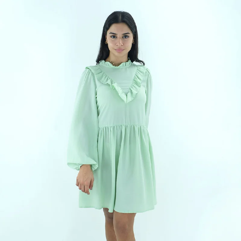 Women's Ruffle Plain Dress,Light Green Modern Women's Tech
