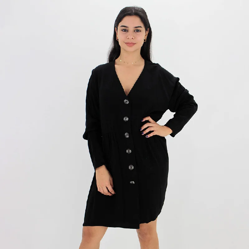 Women's Plain Solid Button Flare Dress,Black Cool Women's Skate