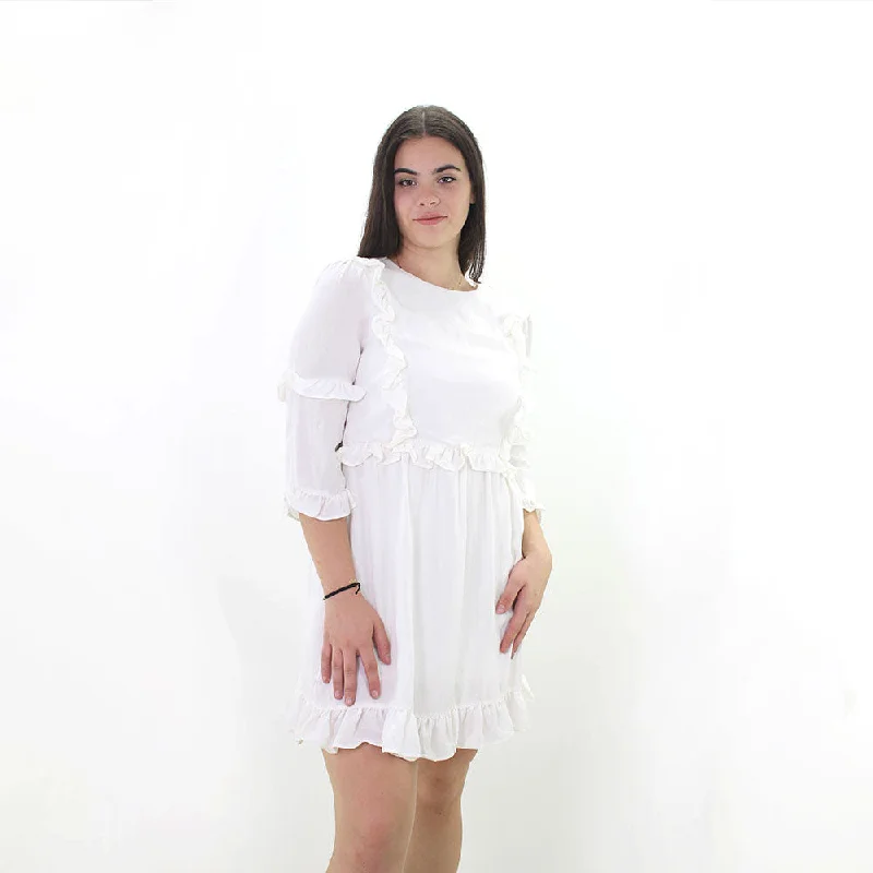 Women's Ruffle Hem Dress,White Practical Women's Quick - dry