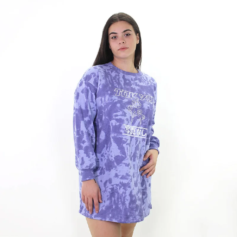 Women's Printed Oversize Sweatshirt Dress,Purple Cool Women's Distressed